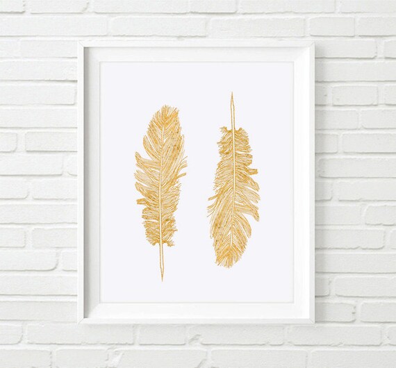 Feather Gold Prints Boho Wall Decor Gold Wall Art Gold