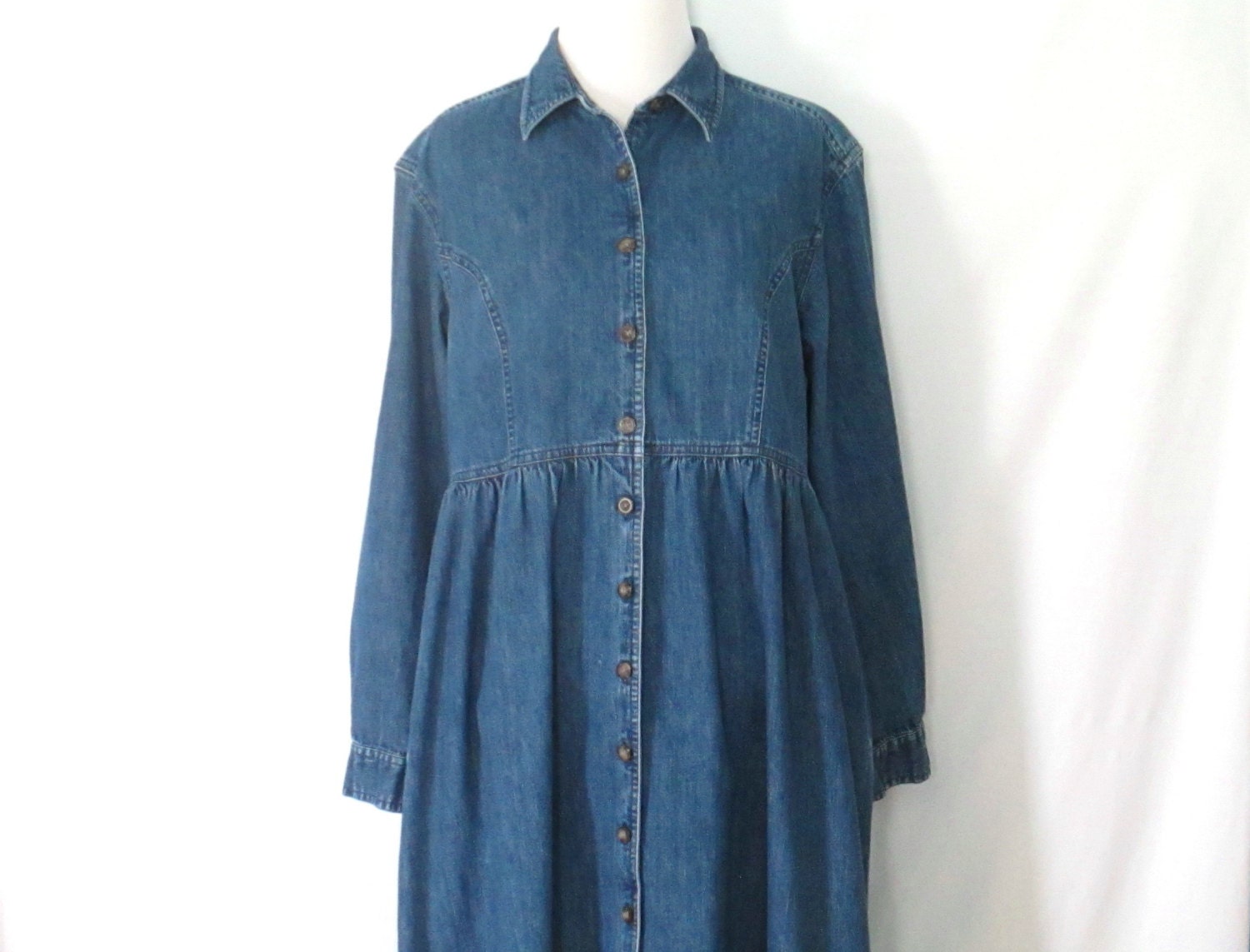 LL Bean Denim Maxi Dress Button Front Denim Dress 90's