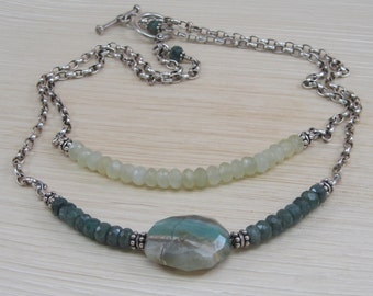 Apatite and New Jade Necklace with a stunning Peruvian Opal