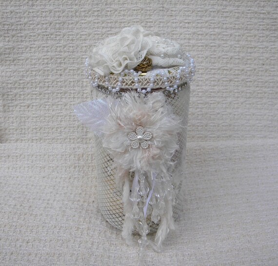 Potpourri Holder Jar Tealight Candle Holder Shabby Chic Lace