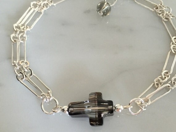 Silver Night Crystal Cross Sterling Silver Bracelet