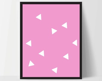 Triangle Wall Print, Pink White, Artwork, Home Decor, Modern Contemporary, Print Art, Instant Download, Boho, Nursery, Baby, Digital