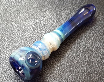 Glass Chillum Pipe, Brilliant Blue, with a Matching Dot.
