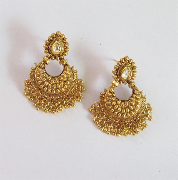 Gold South Indian Style Earrings/Chand Bali Earrings