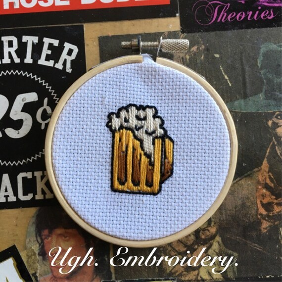 Beer Mug Cross Stitch Embroidery Hoop By Ughembroidery On Etsy