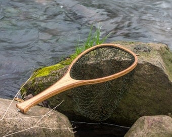 Personalized handmade wooden landing net, fly fishing net, trout net, oak and mahogany net