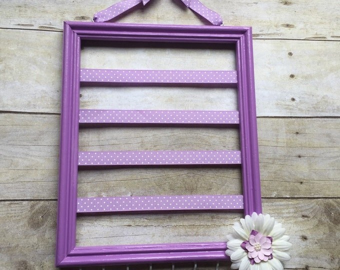 Lavender hair bow holder, lavender and white nursery decor, hair accessories organizer, jewelry storage, headband holder, picture frame bows