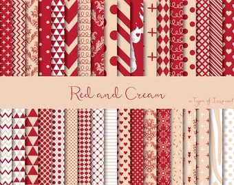 Red and cream digital paper pack, Red digital paper, Scrapbook paper, Printable paper, Instant download, Printable pattern, Scrapbooking