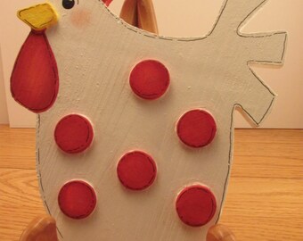 Chicken, Red, White, Yellow, Wood, Hand Painted, Rustic, Rustic Decor, Kitchen Decor, Cottage Decor, Country Decor, Wall Decor, Country Hen