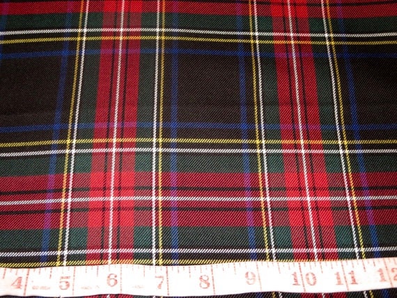 Black Stewart Tartan Plaid Fabric Poly Viscose