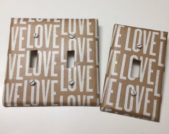 LOVE white tan kraft recycle paper, CUSTOM ORDER,light plate cover,light switch plate, outlet cover, outlet plate, home decor, wall art