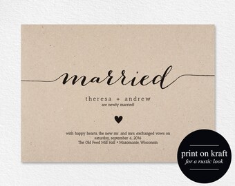 Just Married Wedding Announcement, Marriage Announcement, Elopement Announcement, Printable Template, PDF Instant Download #BPB165_49