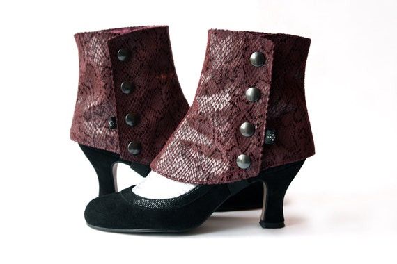 Short Spats Burgundy Snakeskin fabric Women's Spats for