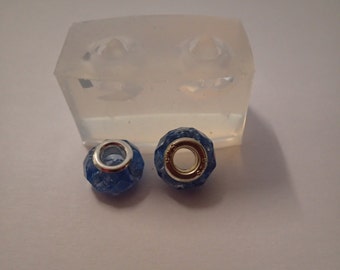 Faceted european bead silicone mould for resin jewellery 14 mm diameter , h 8 mm