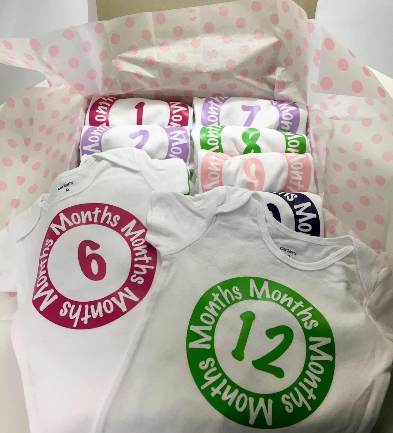 Monthly Onesies BABY GIRL solid color by TheIrishTwins on Etsy