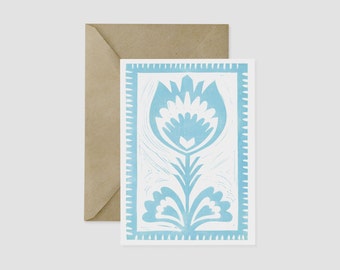 Polish Wycinanki Folk Art Linocut Flower Card