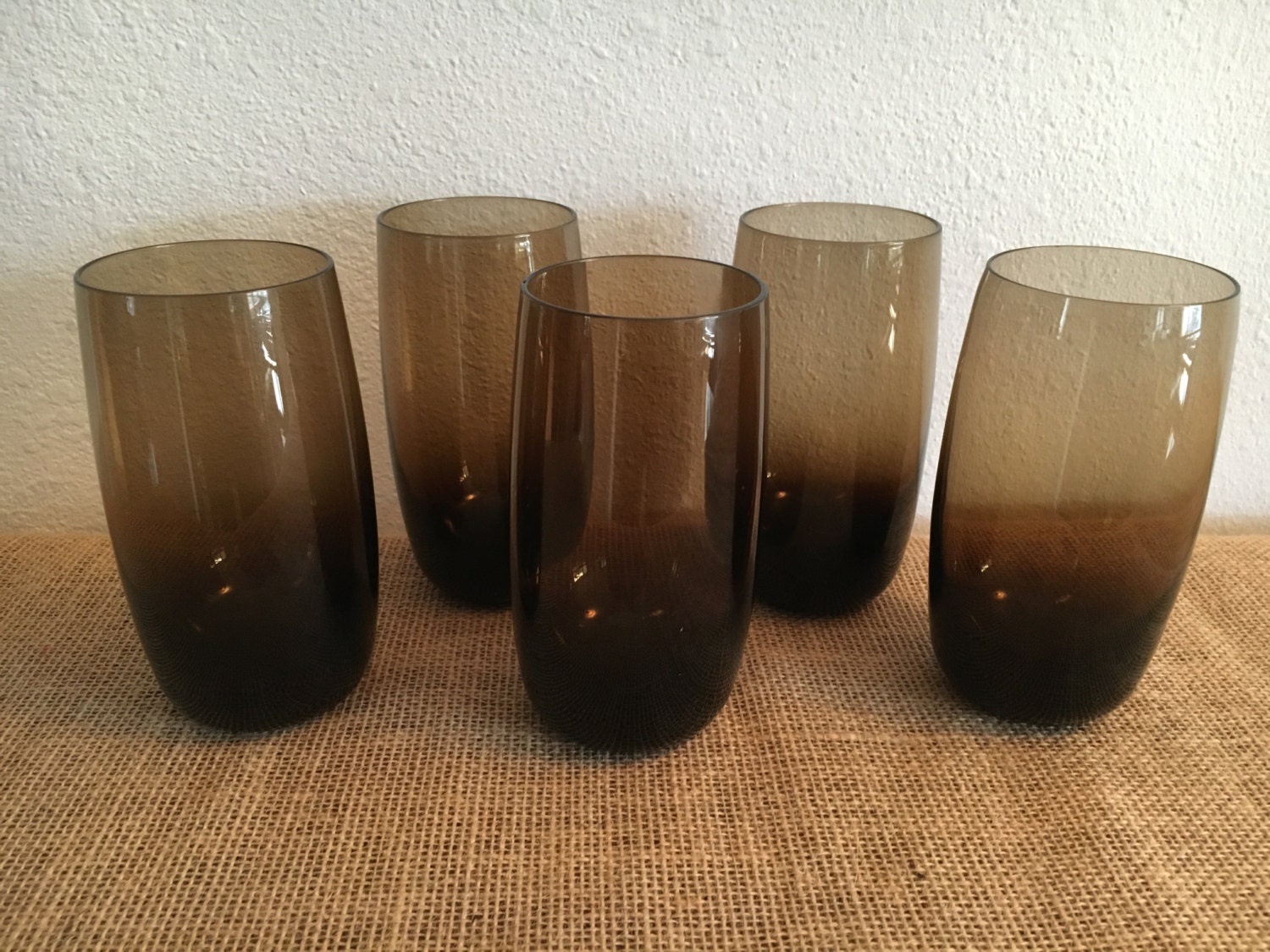 Hand Blown Smokey Brown Drinking Glasses Heavy Base Set of 5