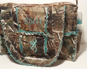 RealTree teal camo diaper bag, 15 wide x 10 tall x 5 deep, teal camo diaper bag, personalized camo diaper bag, camo diaper bag