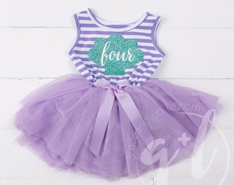 Fourth Birthday outfit dress, Little mermaid birthday outfit, Mermaid 4th Birthday Outfit, Purple and aqua, Seashell outfit, Under the sea