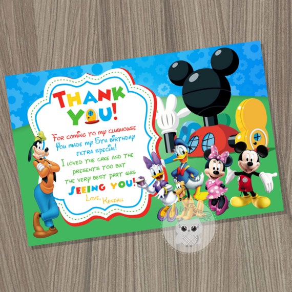 Mickey Mouse Clubhouse Thank You Card Mickey Mouse by CutePixels