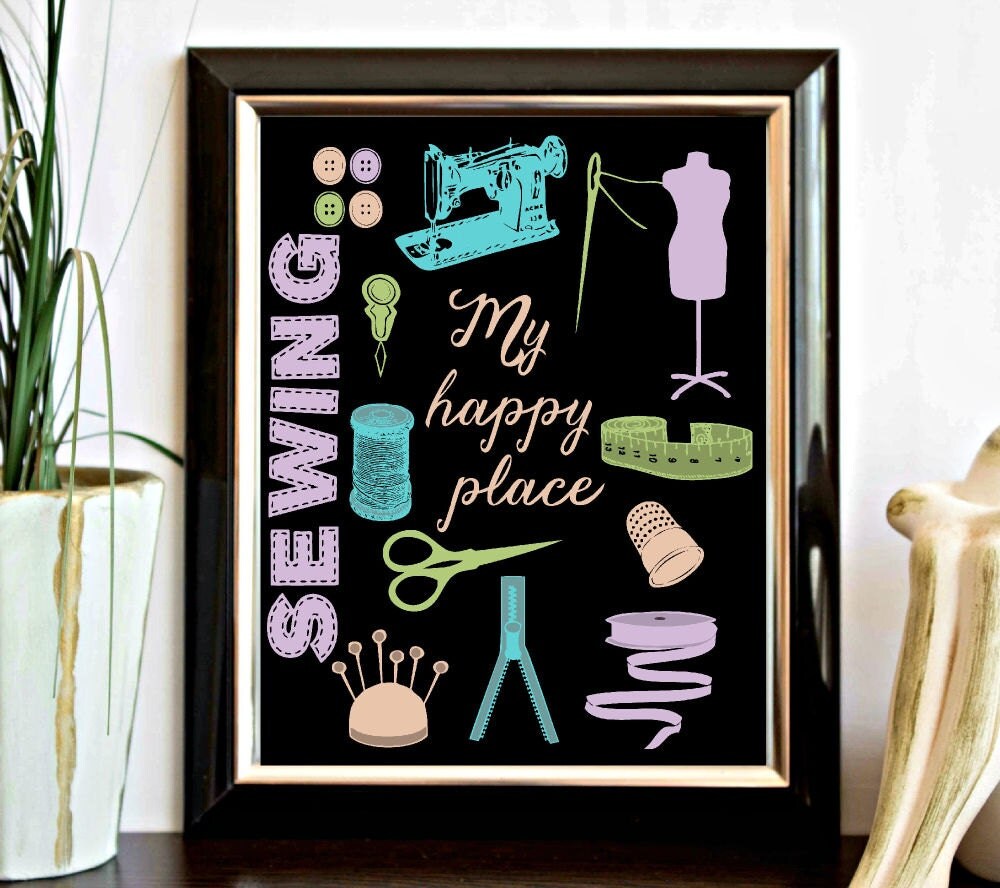 sewing room printable wall art my happy place quote wall