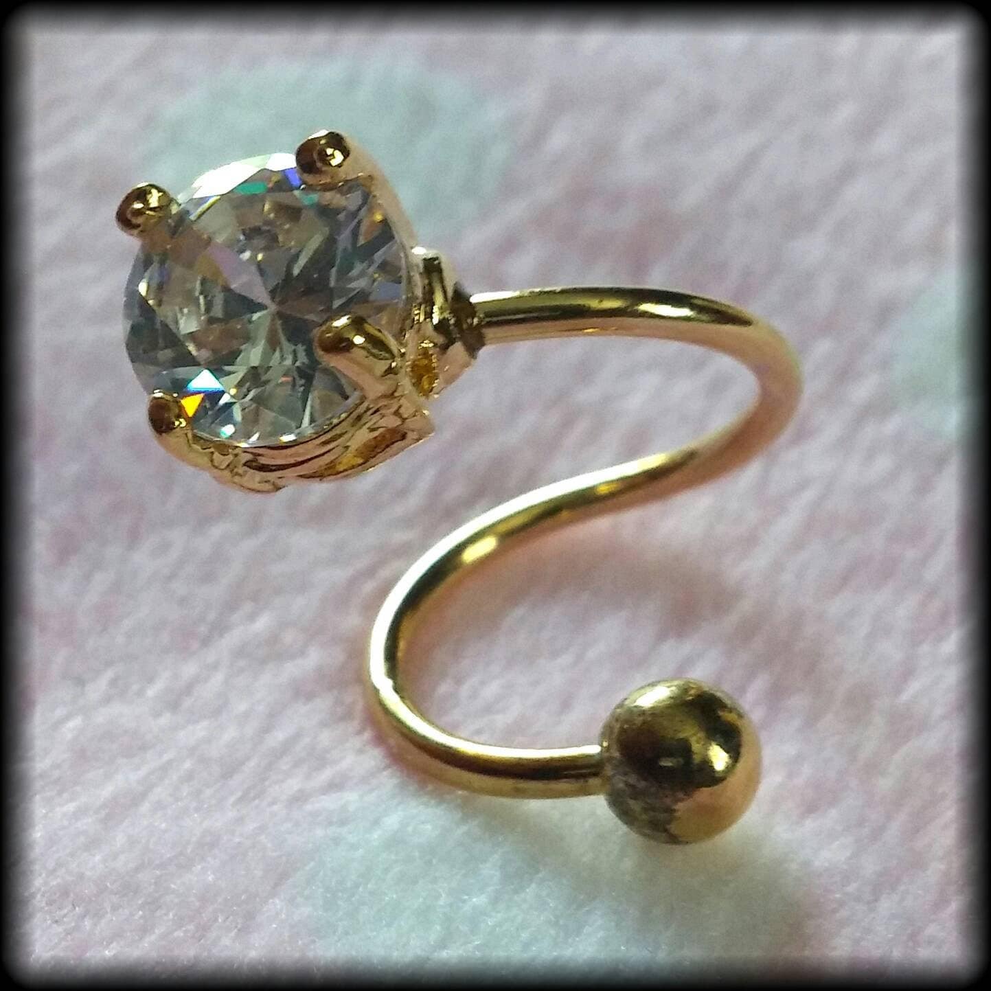 14g Gold Spiral with Diamond Belly Button Ring Navel Ring