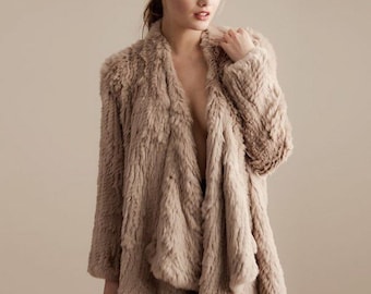 Rabbit Fur Jacket, Genuine Fur Coat, Brand New, Camel Rabbit Fur Jacket called Klara