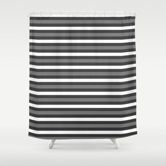 Shower Curtain/Grey White Black Stripes/ Made to Order / Bath