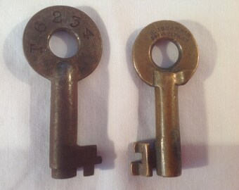 LOT OF 2 1920's Railroad Switch Keys, 1- W Bohannan Brooklyn NY, 1- Steel Railroad Switch Key, T6234.