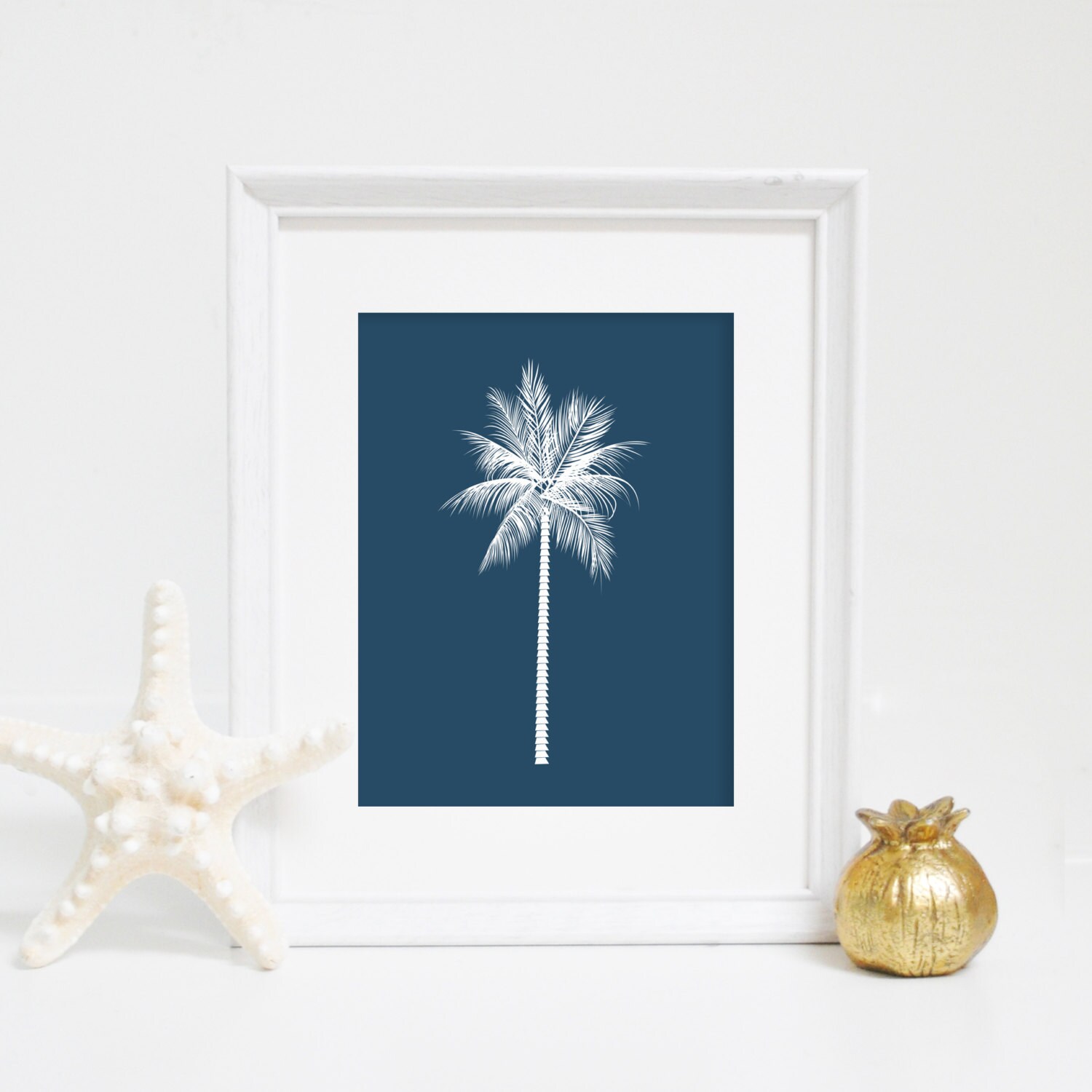 Navy Blue Palm Tree Art Palm Tree Print Navy by PrintsbyJettyHome