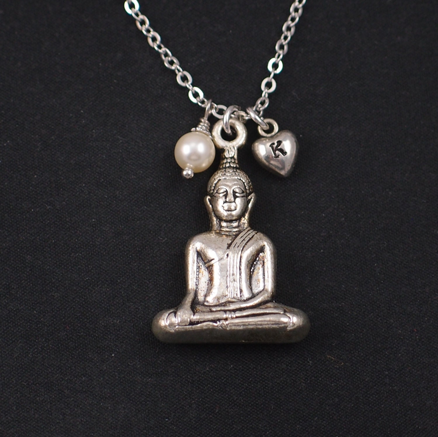 large Buddha necklace sterling silver filled initial