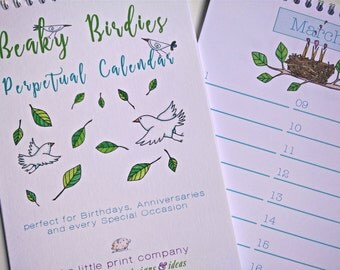 Perpetual Calendar for Birthdays and Anniversaries, Beaky Birdies design