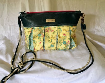 Purse, Pleated Purse,Leather Zippered Purse, Leather Purse, Cotton Purse, Leather and Cotton Purse