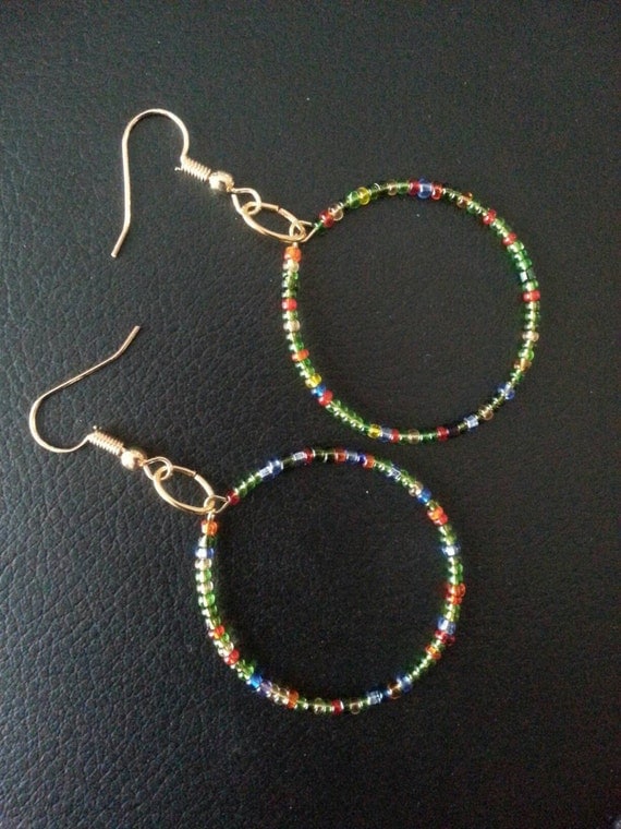 Colorful Seed Bead Hoop Earrings. 18k gold plated by JewelrybyNeen