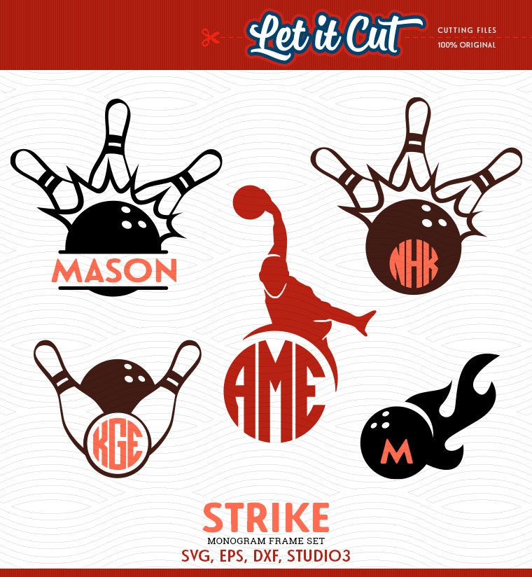 Download Bowling Strike SVG Monogram Frames (SVG, Eps, Dxf Studio3 ...