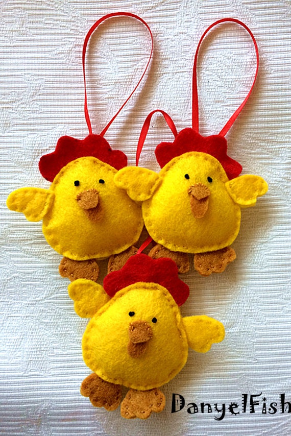 Easter Chicken Felt Ornaments with loop home decorSet of 3