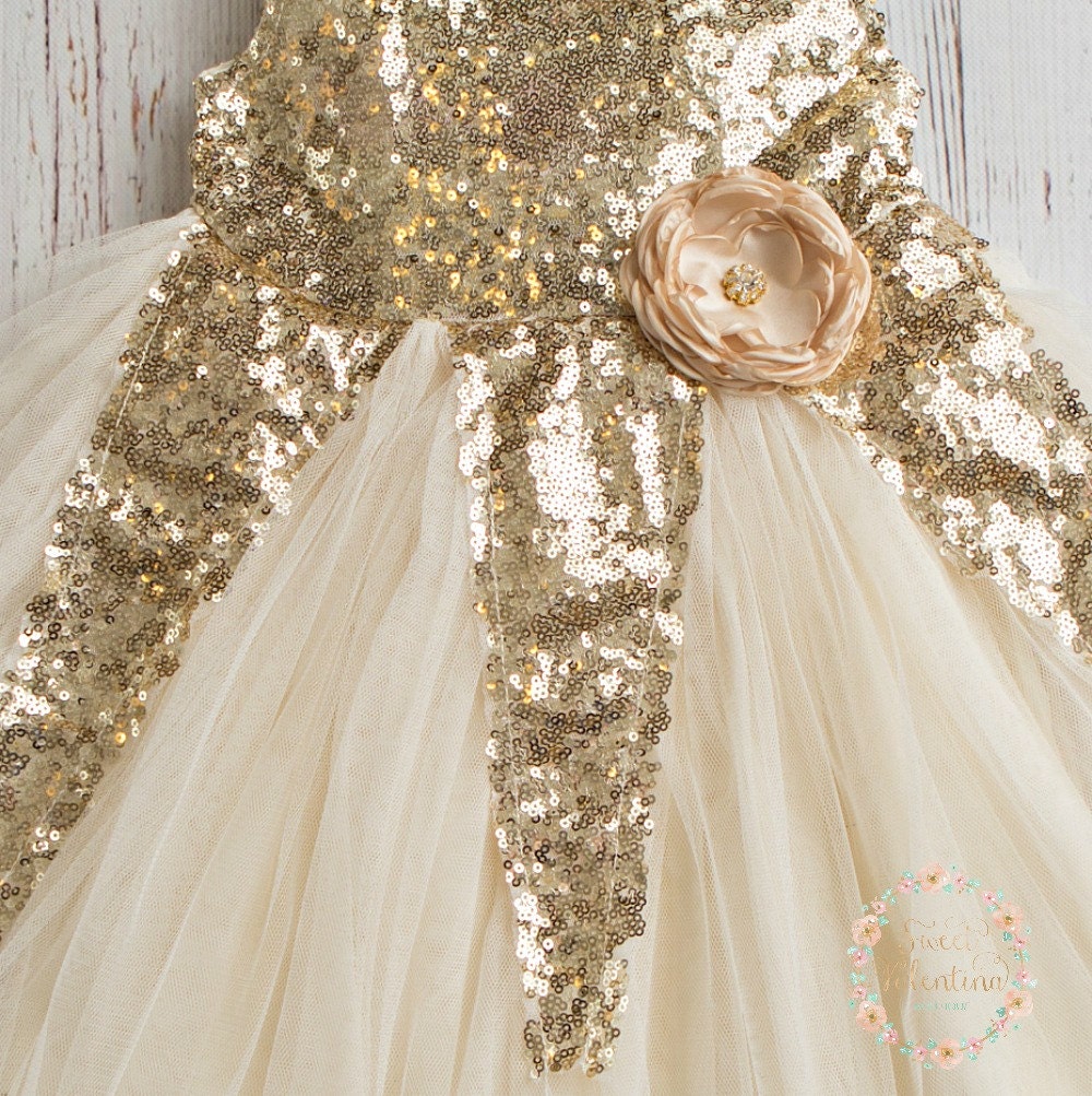 Gold sequin Flower girl dress Ivory and gold dress Flower