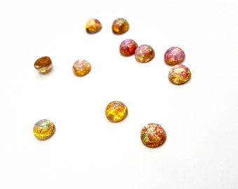 24 Pieces Glass Harlequin Fire Opal Cabochons, Flat Back, Vintage, 7mm Round