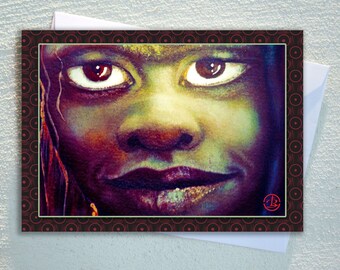 women GREETING card,aboriginal women,Australian indigenous face .ecofriendly,sustainable card,4.13" x 5.82"