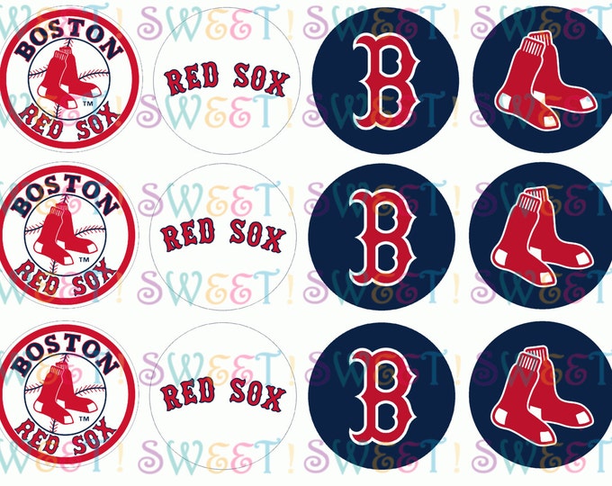 Edible Boston Red Sox Cupcake, Cookie or Oreo Toppers - Wafer Paper or Frosting Sheet