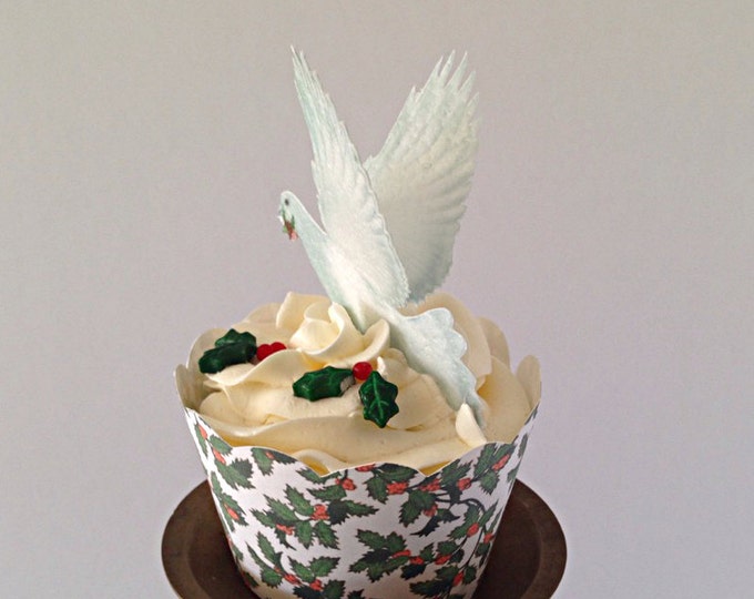 3-D Triple-Sided Edible Wafer Paper Christmas Doves for Cakes, Cupcakes or Cookies - Set of 4