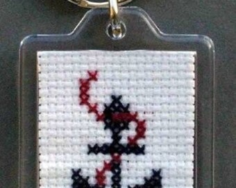 Hand embroidered Navy blue anchor keychain