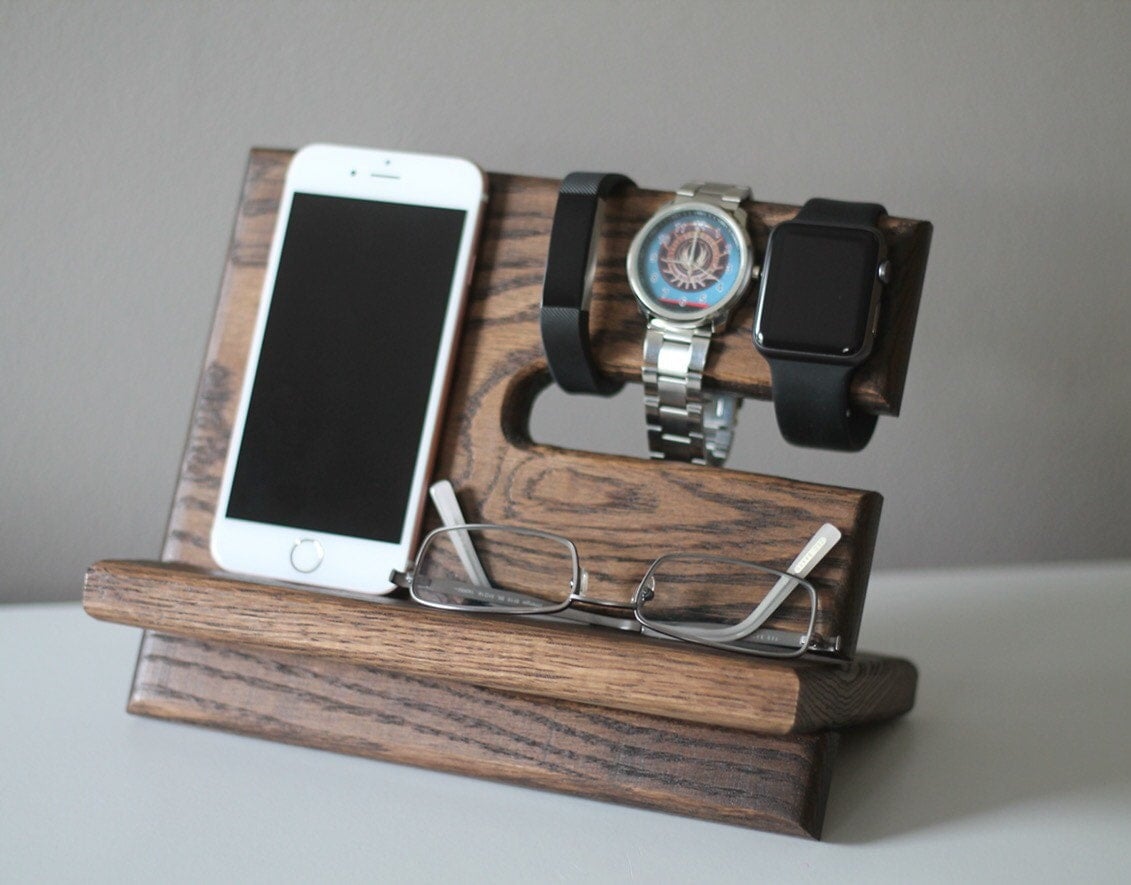 Night Stand Oak Wood Valet iPhone Galaxy Charging Stand