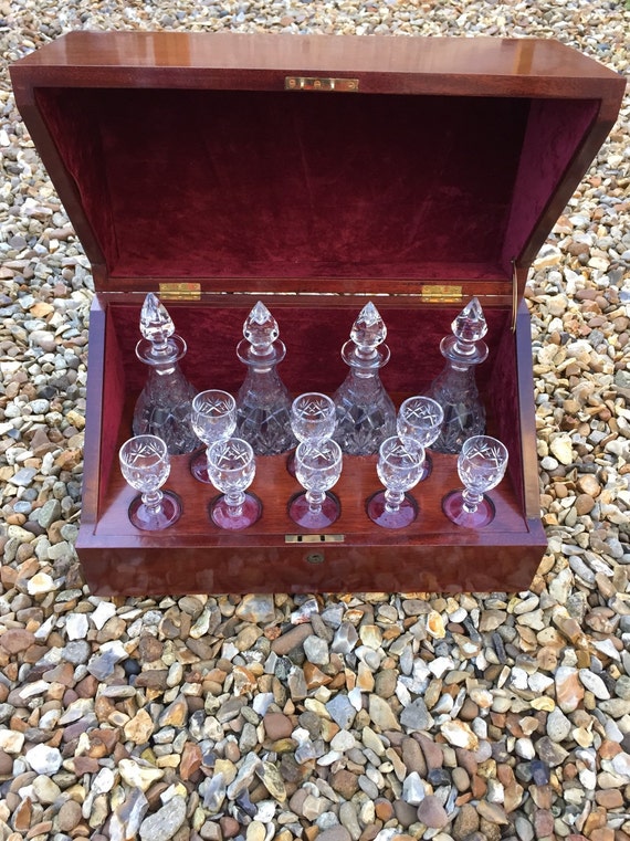 Antique Tantalus Crystal Decanter Liquor Set