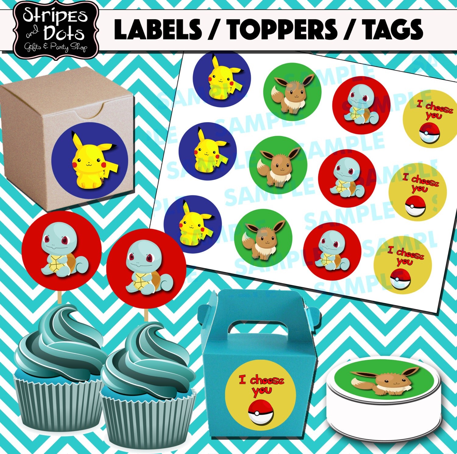 Printable Pokemon Cupcake Toppers-Pokemon Stickers-Pokemon