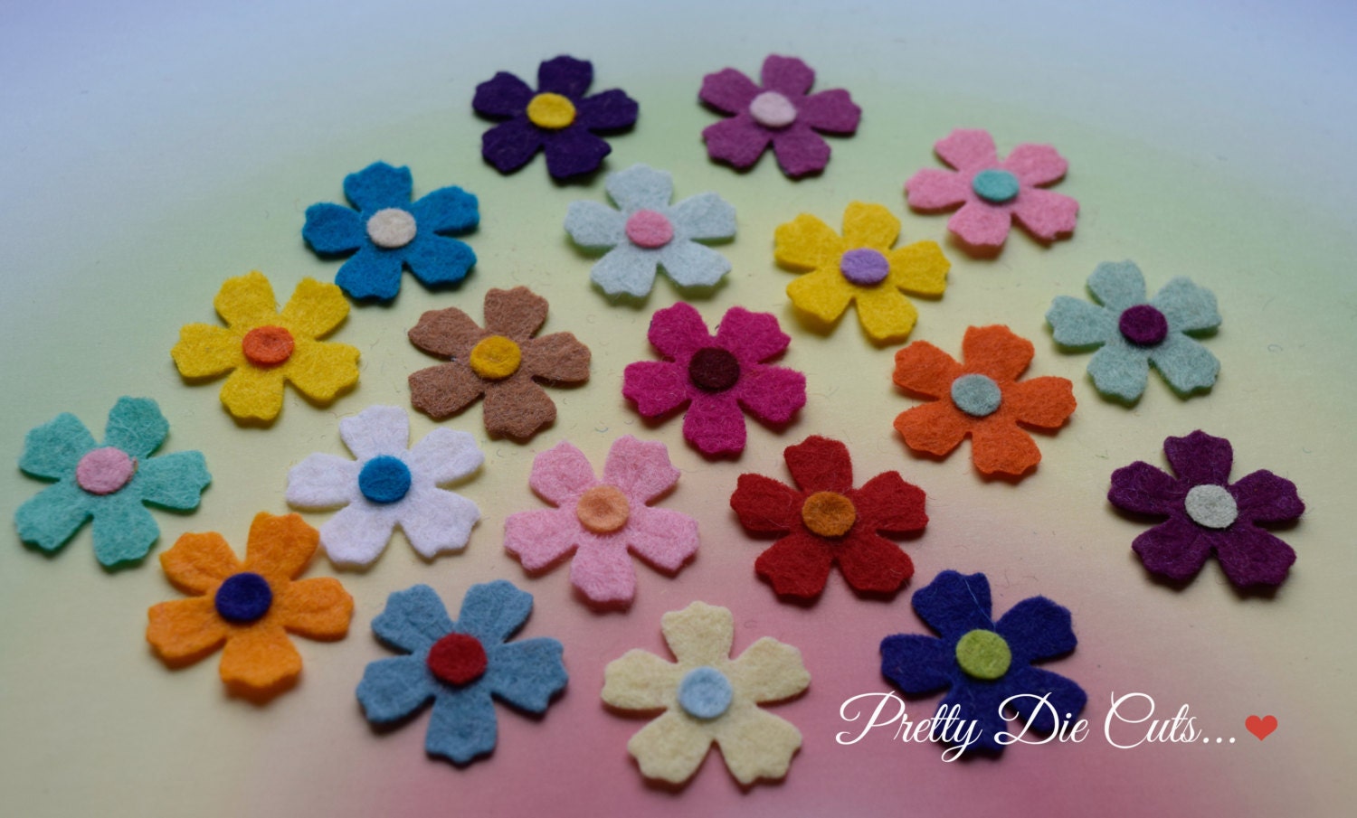 Mini Double Layered Felt Flowers, Pack of Multi Coloured Small Flowers