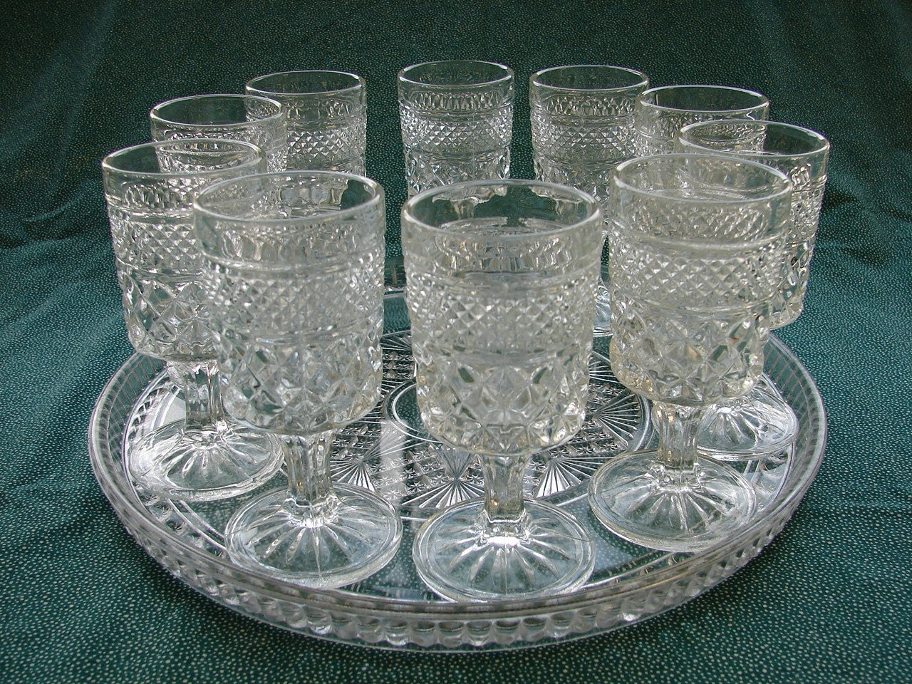 10 Anchor Hocking Wexford Pattern Pressed Glass Stemmed