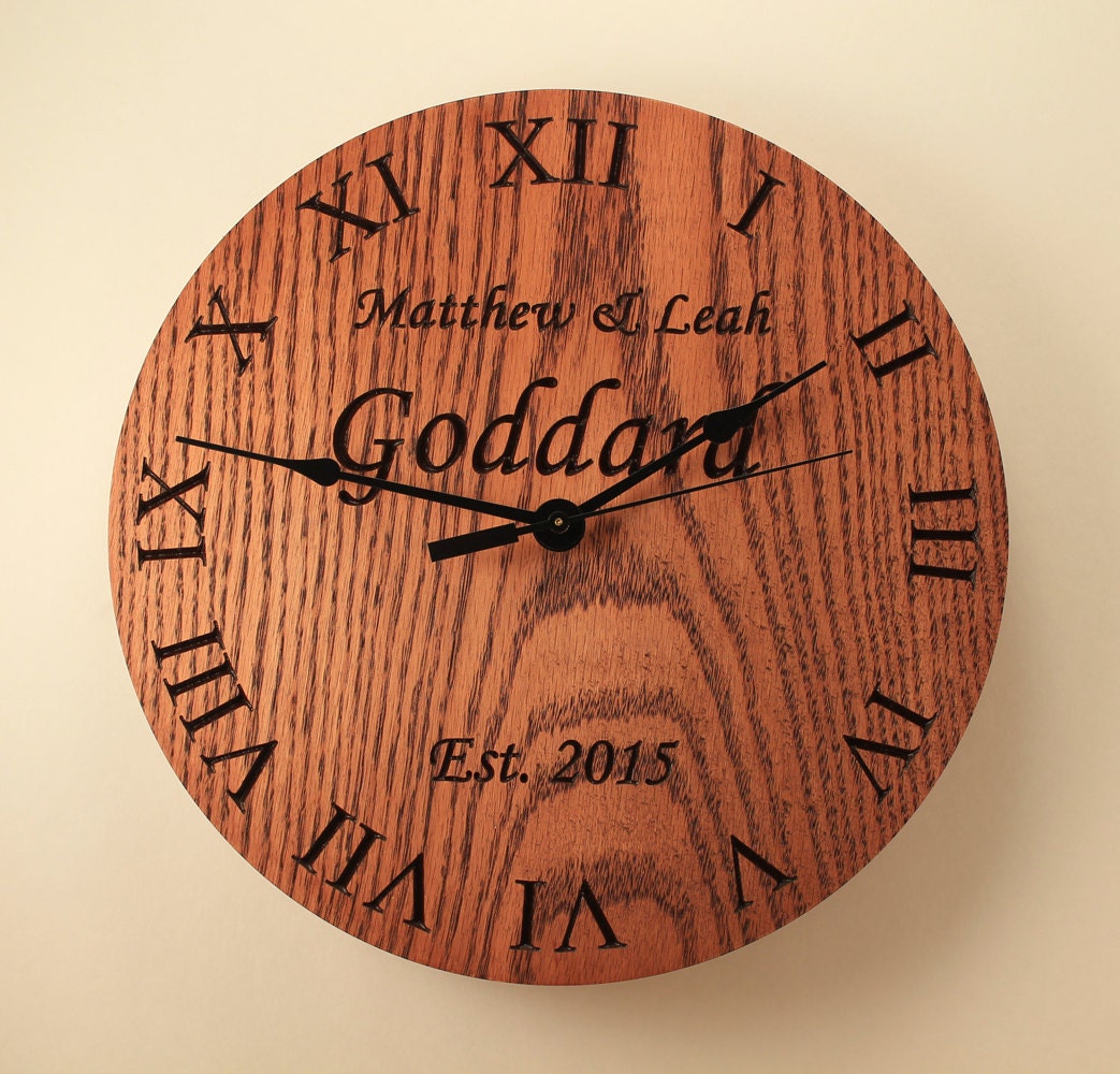 Oak personalized wedding clock Custom clock Anniversary clock