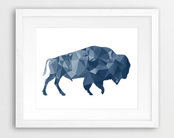 Buffalo Print, Geometric Wall Art, Buffalo Navy Blue Art, Mosaic Print, Geometric Animal Art, Modern Wall Art, Nursery Decor, Printable Art