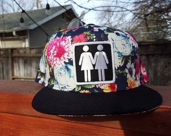 Black/Dark Navy Floral Snapback Hat Hand Holdin' Ladies